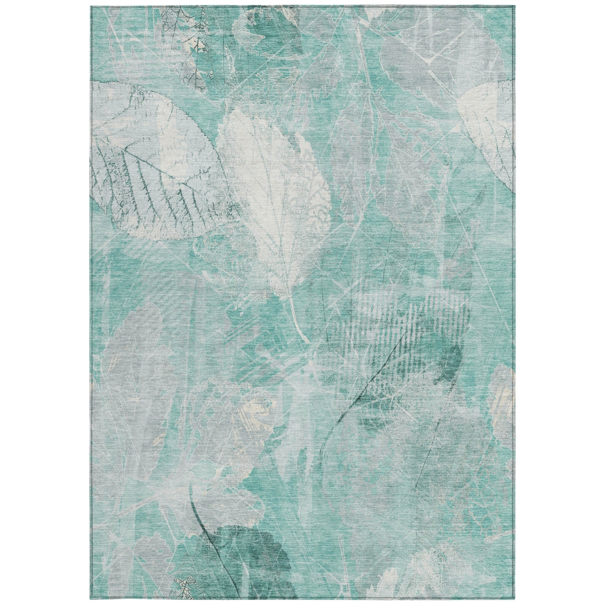 622774 5 x 8 ft. Teal, Blue & Ivory Floral Washable Transitional Indoor & Outdoor Rectangle Area Rug