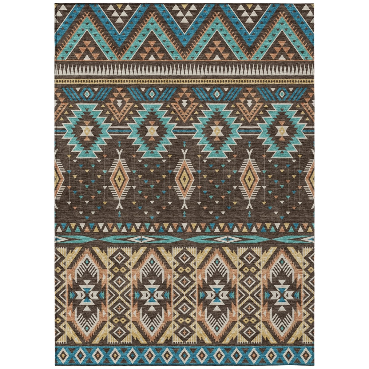 622782 8 x 10 ft. Brown Teal, Blue & Coral Aztec Washable Transitional Indoor & Outdoor Rectangle Area Rug