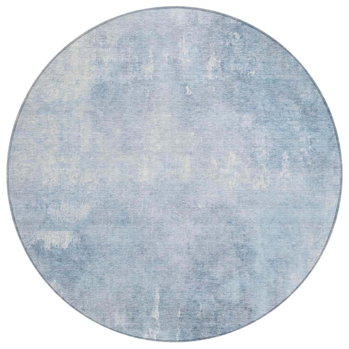 622829 8 ft. Sky Blue & Ivory Abstract Washable Transitional Indoor & Outdoor Round Area Rug