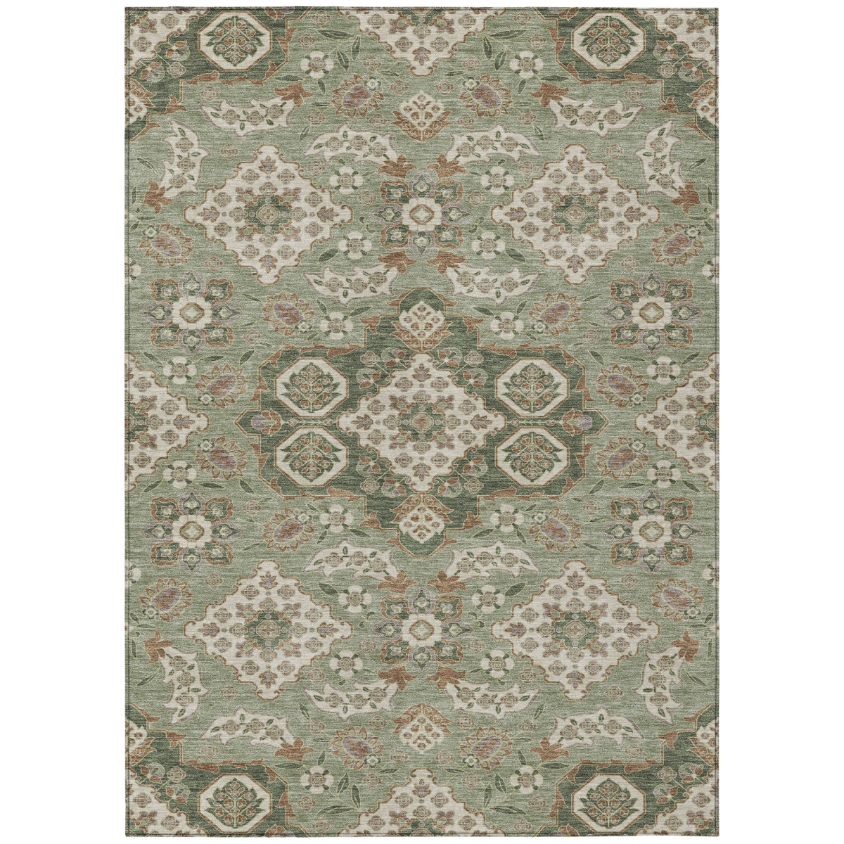 622889 9 x 12 ft. Sage, Copper & Ivory Medallion Washable Traditional Indoor & Outdoor Rectangle Area Rug