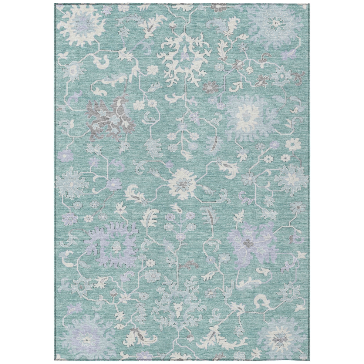 622950 9 x 12 ft. Pale Aqua Ivory & Gray Floral Washable Transitional Indoor & Outdoor Rectangle Area Rug