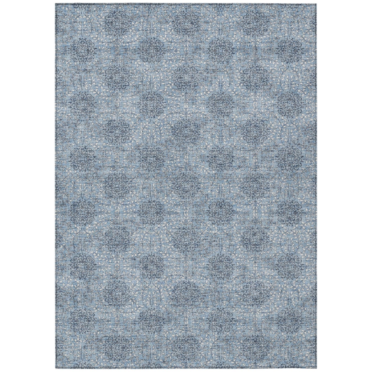 622988 3 x 5 ft. Blue & Ivory Damask Washable Transitional Indoor & Outdoor Rectangle Area Rug