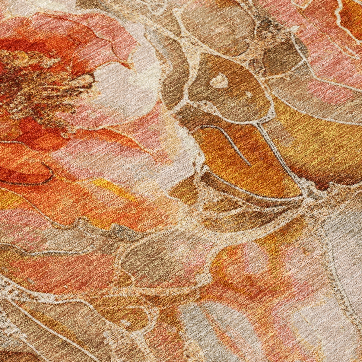 623095 10 x 14 ft. Orange & Gray Floral Washable Transitional Indoor & Outdoor Rectangle Area Rug