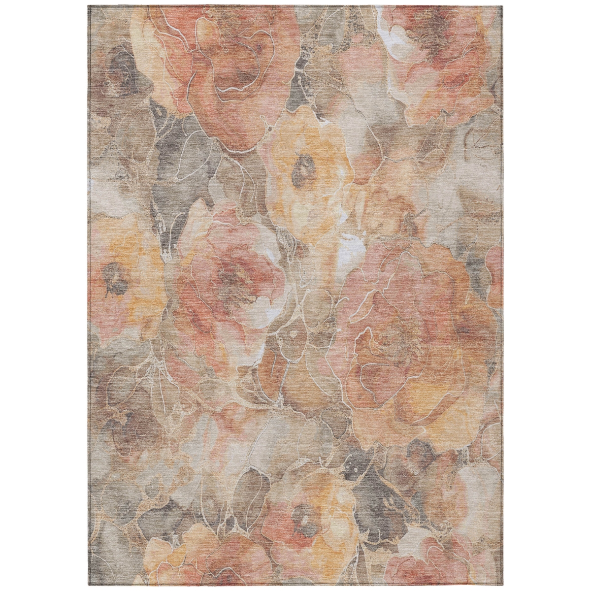 623100 9 x 12 ft. Peach & Gray Floral Washable Transitional Indoor & Outdoor Rectangle Area Rug