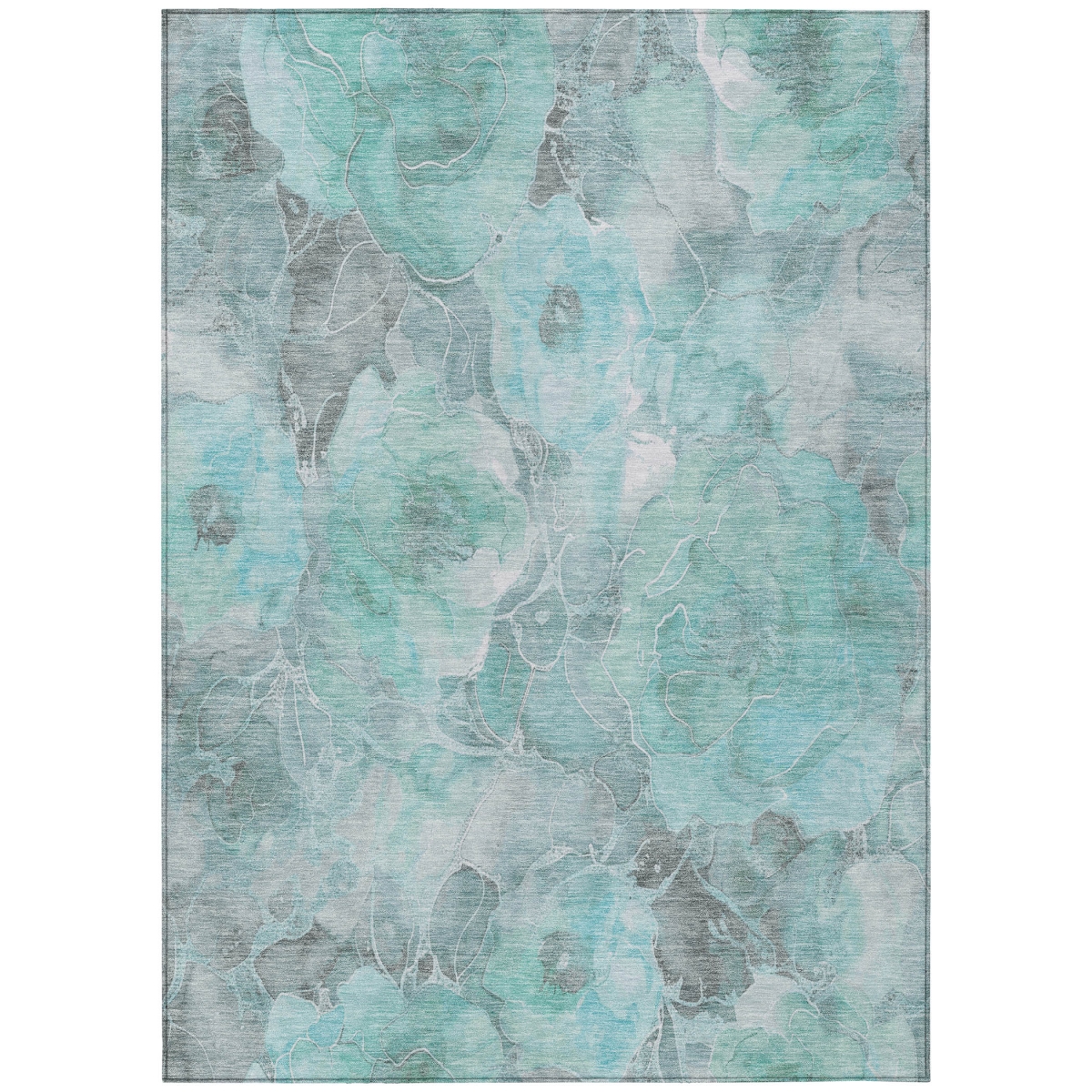 623113 10 x 14 ft. Teal, Blue & Gray Floral Washable Transitional Indoor & Outdoor Rectangle Area Rug