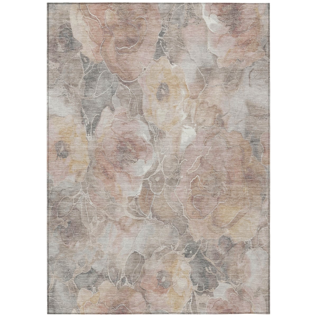 623114 3 x 5 ft. Taupe & Gray Floral Washable Transitional Indoor & Outdoor Rectangle Area Rug