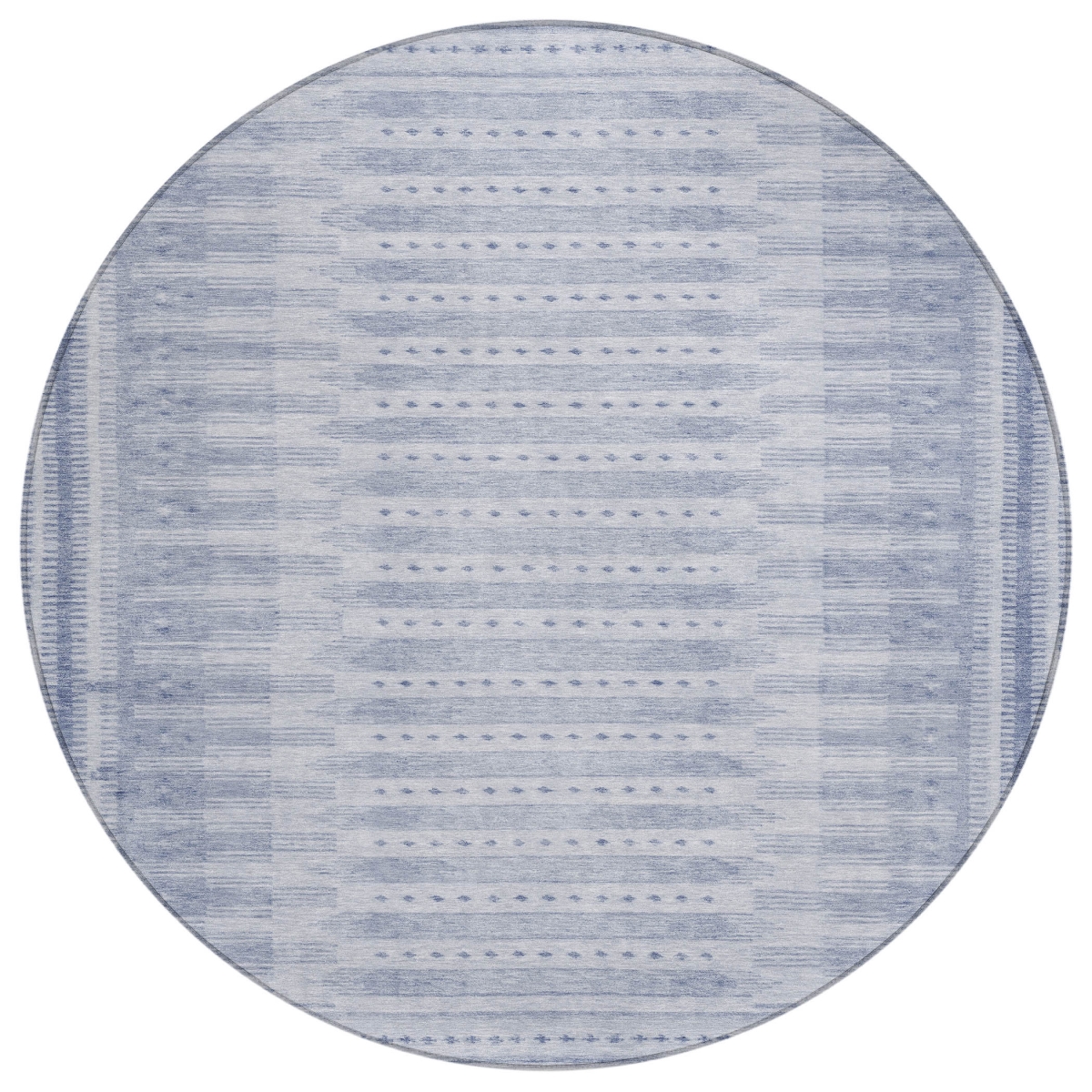 625806 8 ft. Blue & Ivory Geometric Washable Transitional Indoor & Outdoor Round Area Rug