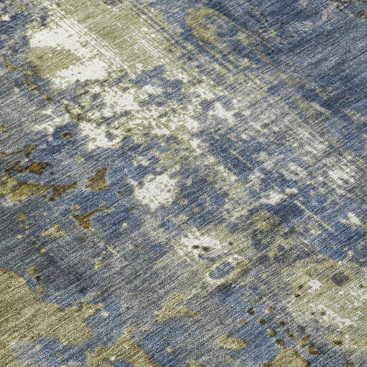 623424 10 x 14 ft. Khaki & Denim Blue Abstract Washable Transitional Indoor & Outdoor Rectangle Area Rug