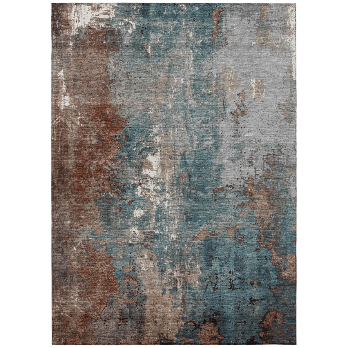 623432 5 x 8 ft. Rust & Teal Blue Abstract Washable Transitional Indoor & Outdoor Rectangle Area Rug