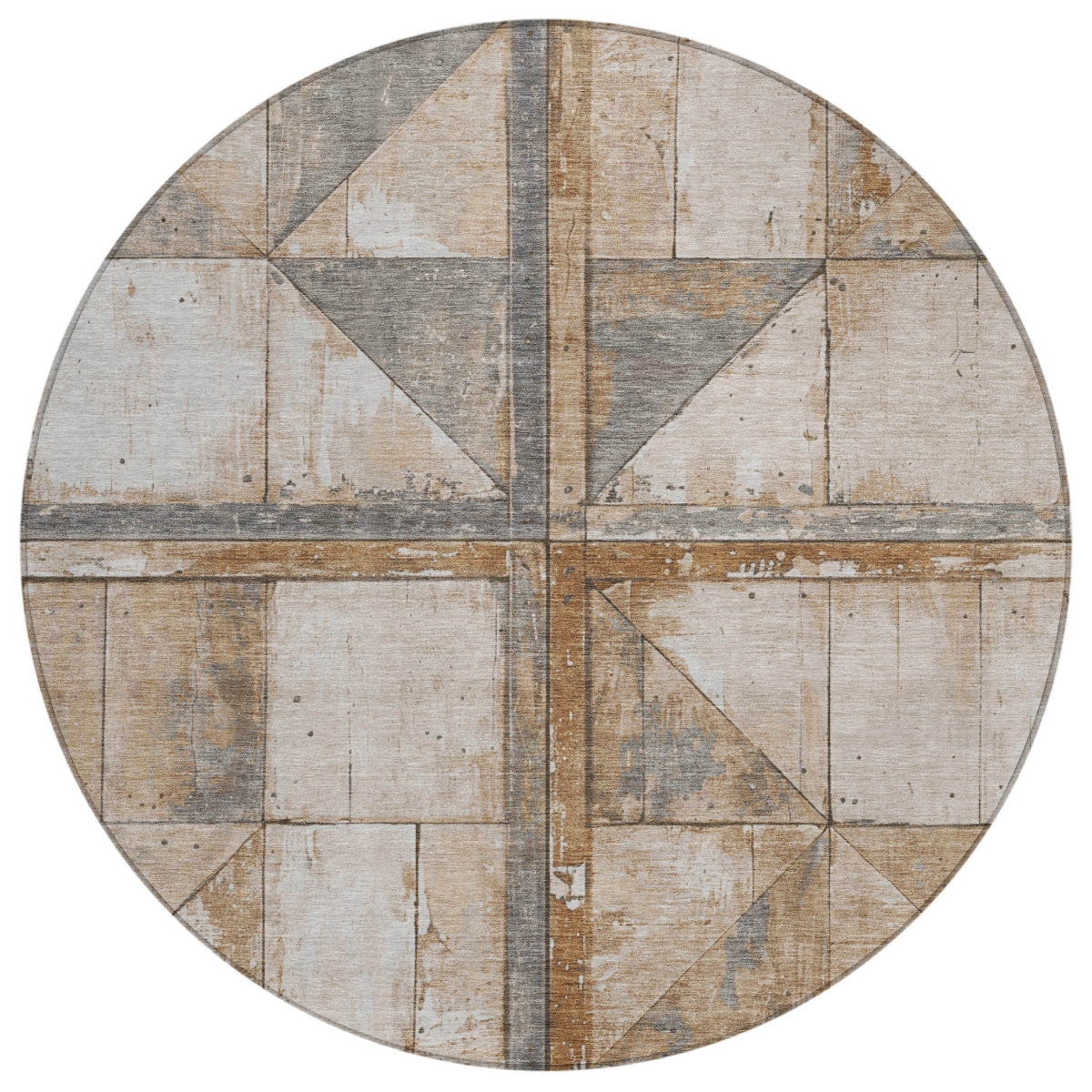 623607 8 ft. Copper & Gray Geometric Washable Transitional Indoor & Outdoor Round Area Rug
