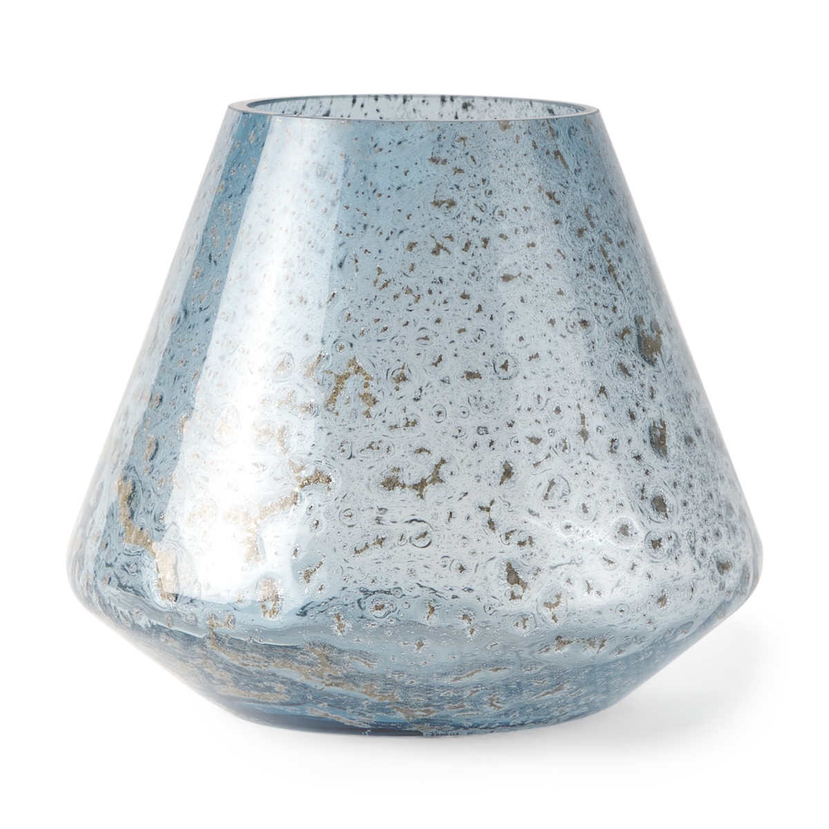 608368 7 in. Blue Seeded Glass Round Table Vase