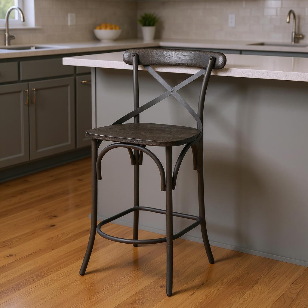 605919 41.5 x 22.75 x 20 in. Black Solid Wood & Iron Counter Height Bar Chair