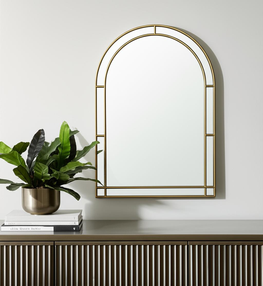 607286 48 in. Gold Metal Double Arch Framed Accent Mirror