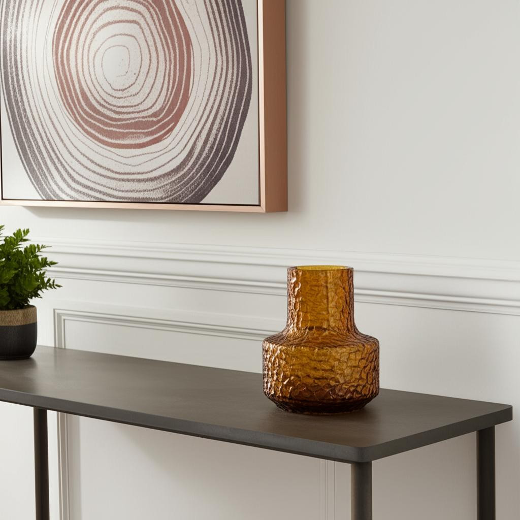 608317 7 in. Amber Glass Faceted Table Vase