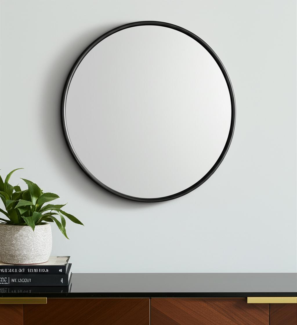 607283 36 in. Black Metal Round Framed Accent Mirror