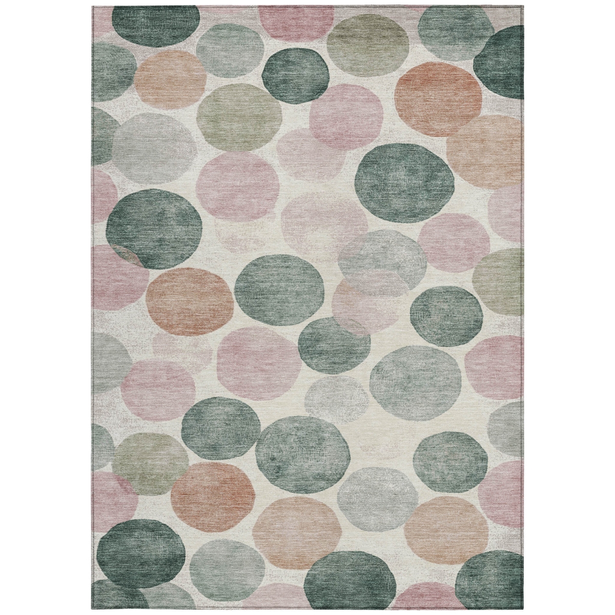 625110 5 x 8 ft. Salmon Green & Peach Geometric Washable Transitional Indoor & Outdoor Rectangle Area Rug