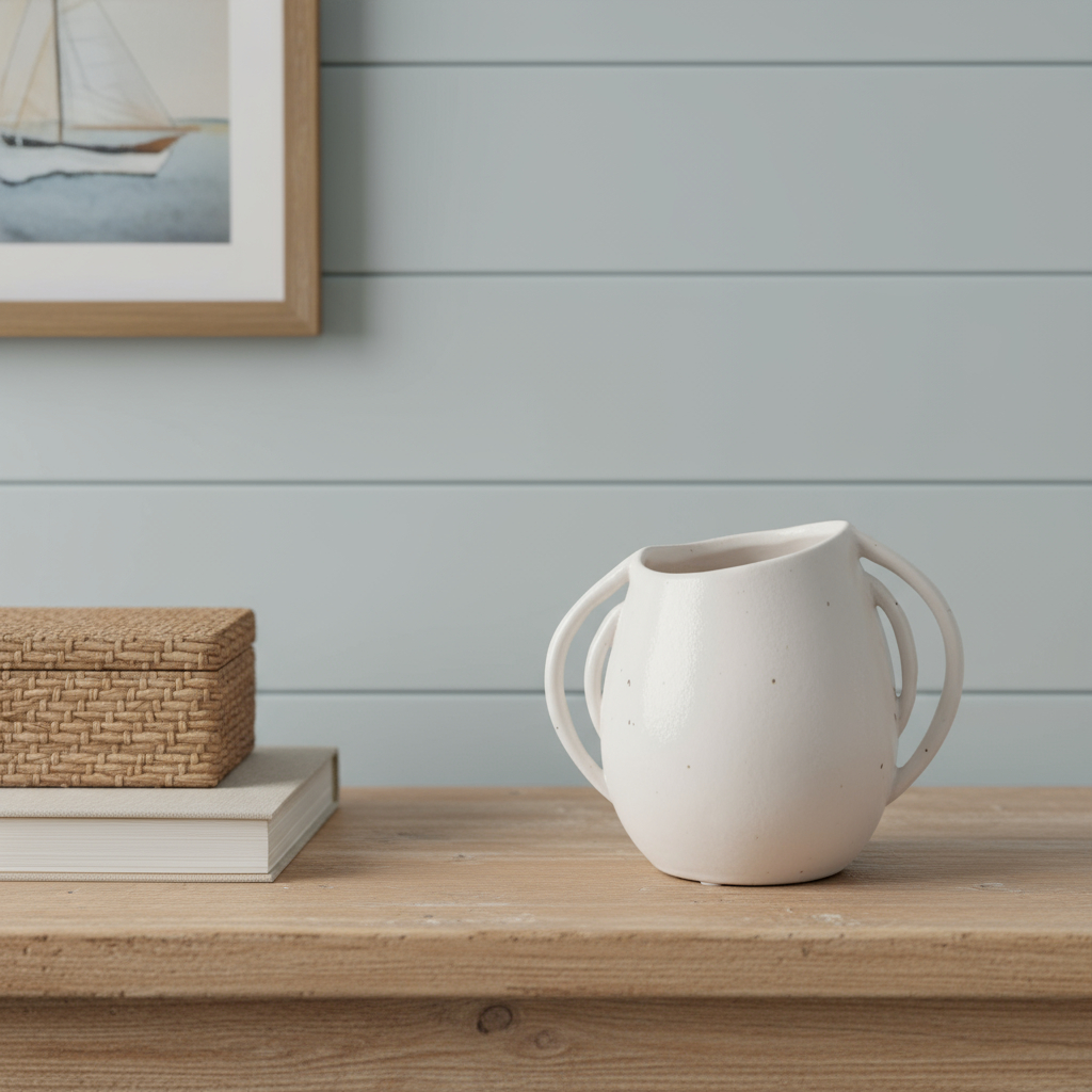 608343 7 in. Cream Speckle Ceramic Amphora Table Vase
