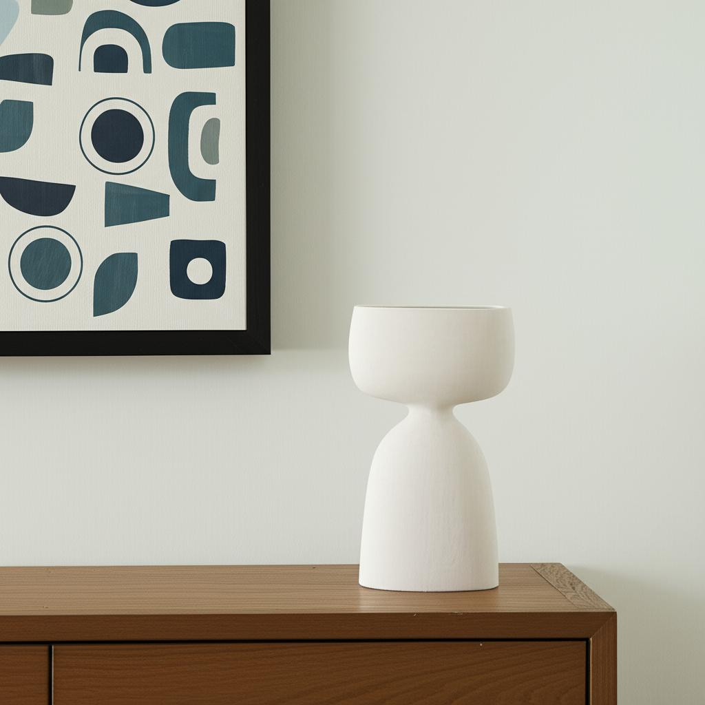 608370 12 in. White Ceramic Sculptural Table Vase