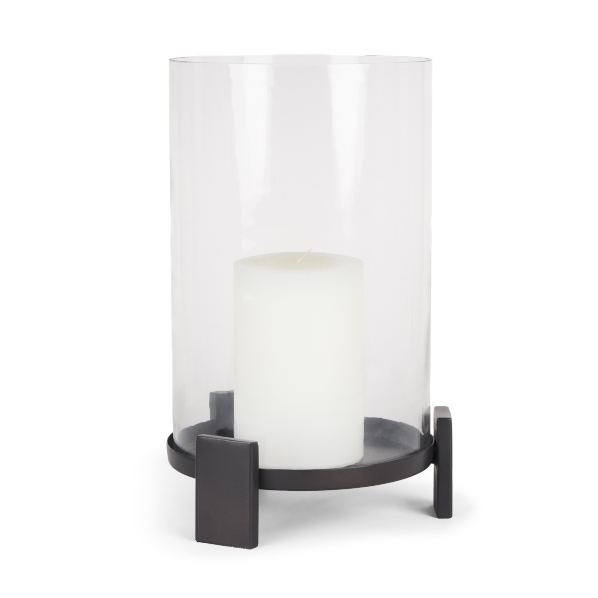 608418 14 in. Black Metal Abstract Tabletop Hurricane Candle Holder