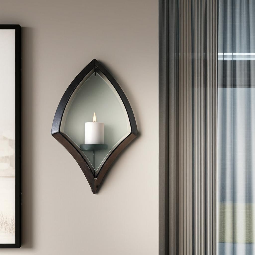 608435 7 in. Black Abstract Metal & Glass Wall Sconce Candle Holder