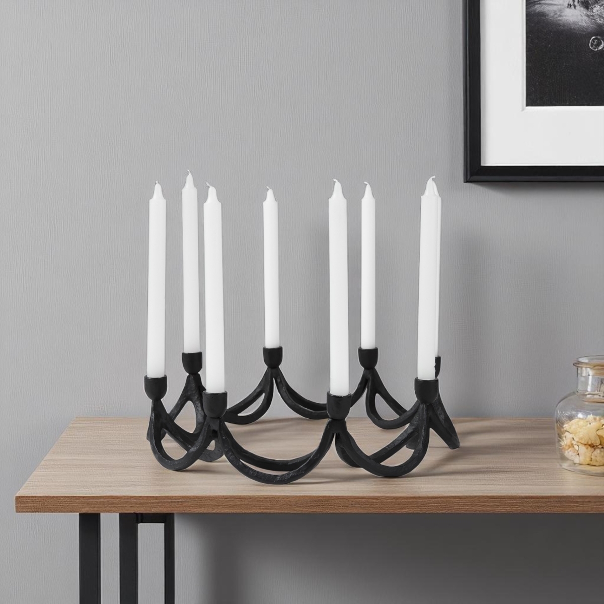 608412 4 in. Black Abstract Metal Tabletop Candelabra Candle Holder