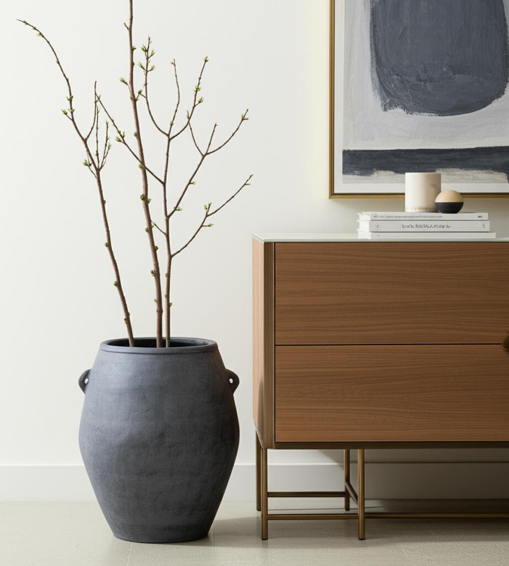 608588 32 in. Gray Ceramic Amphora Floor Vase