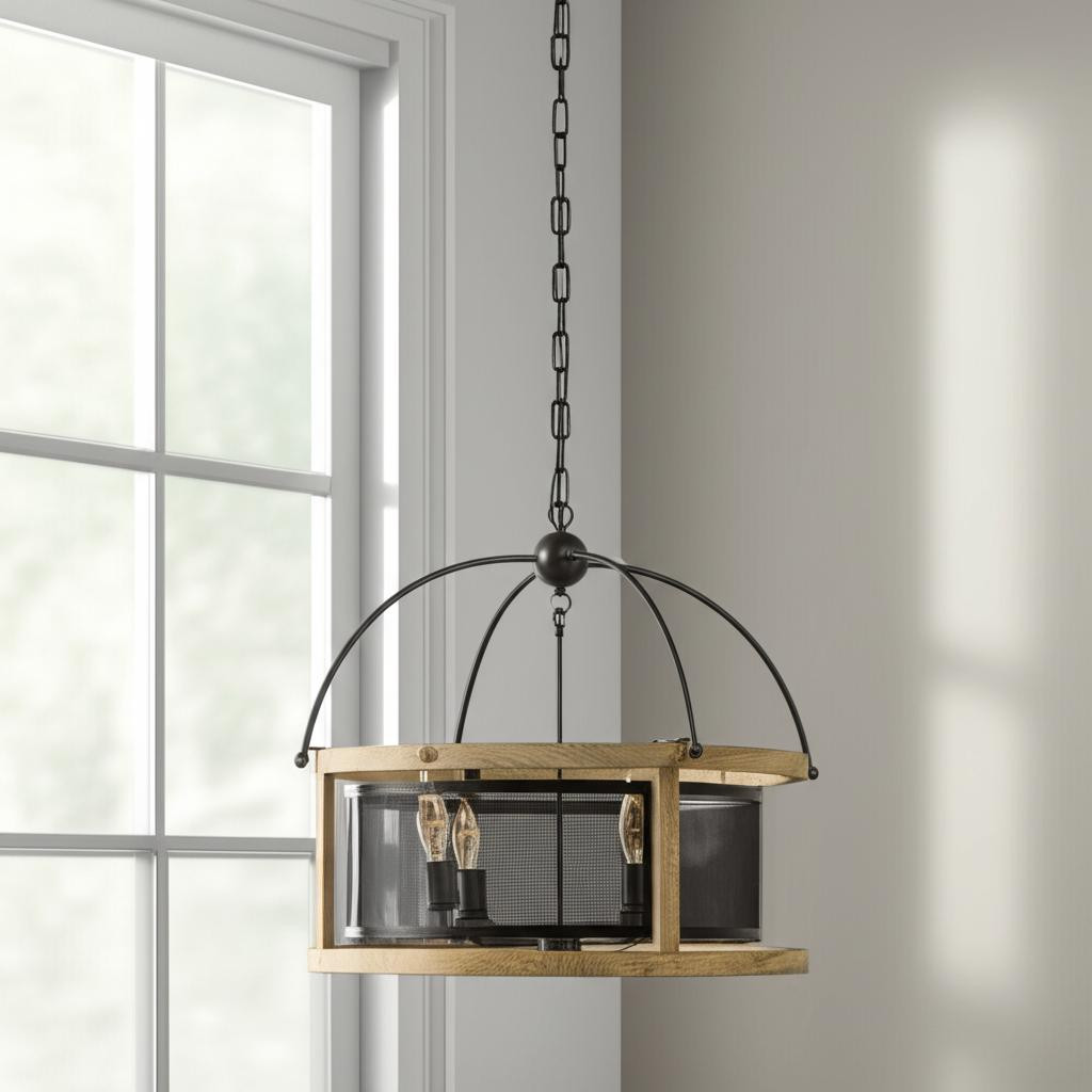 611333 Black Caged 3 Light Metal Dimmable Chandelier