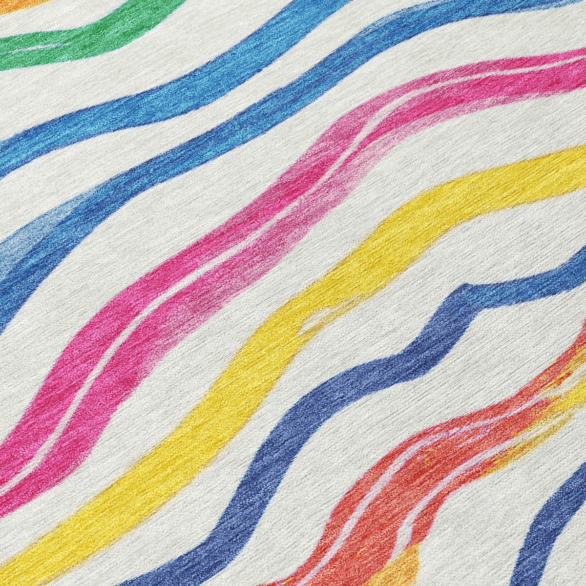 611716 9 x 12 ft. Ivory Blue Pink & Yellow Striped Washable Transitional Indoor & Outdoor Rectangle Area Rug