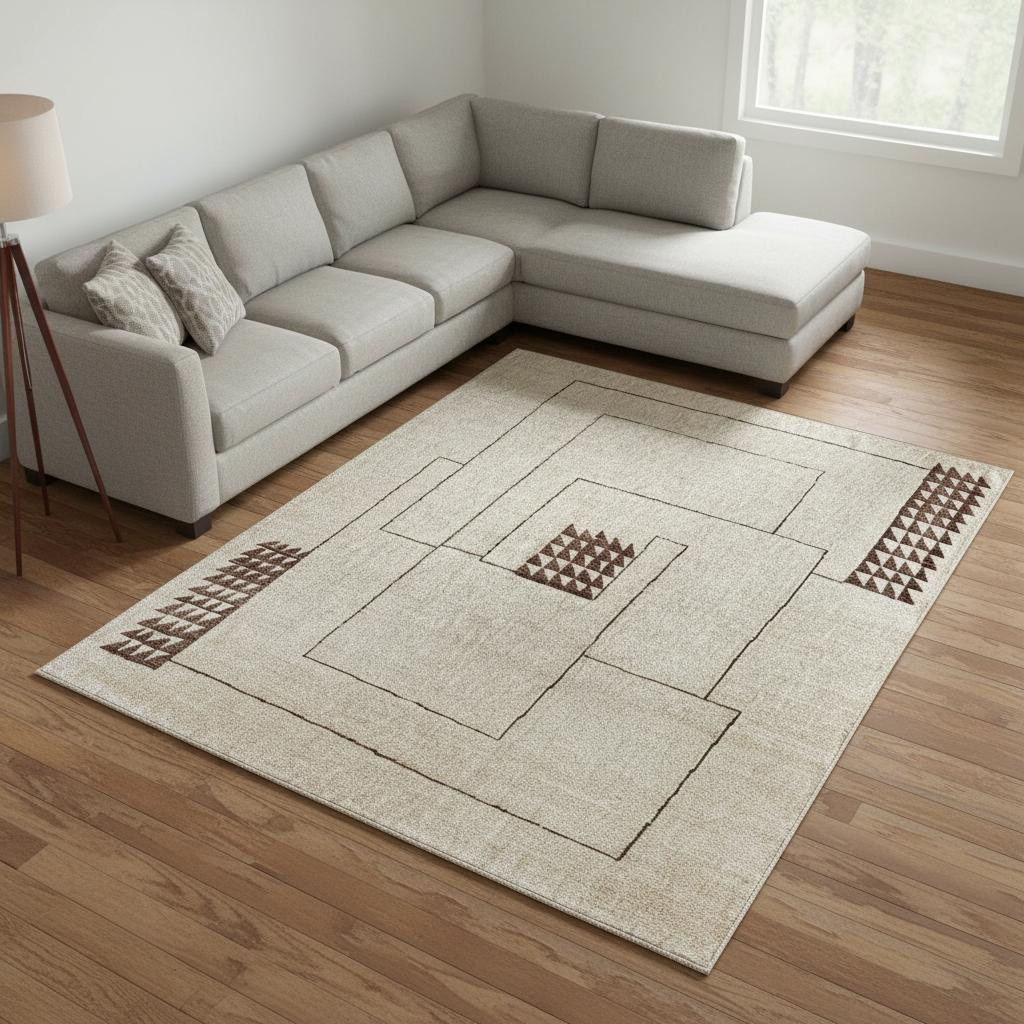 617263 8 x 10 ft. Wool Abstract Hand Knotted Rectangle Area Rug - Ivory & Brown