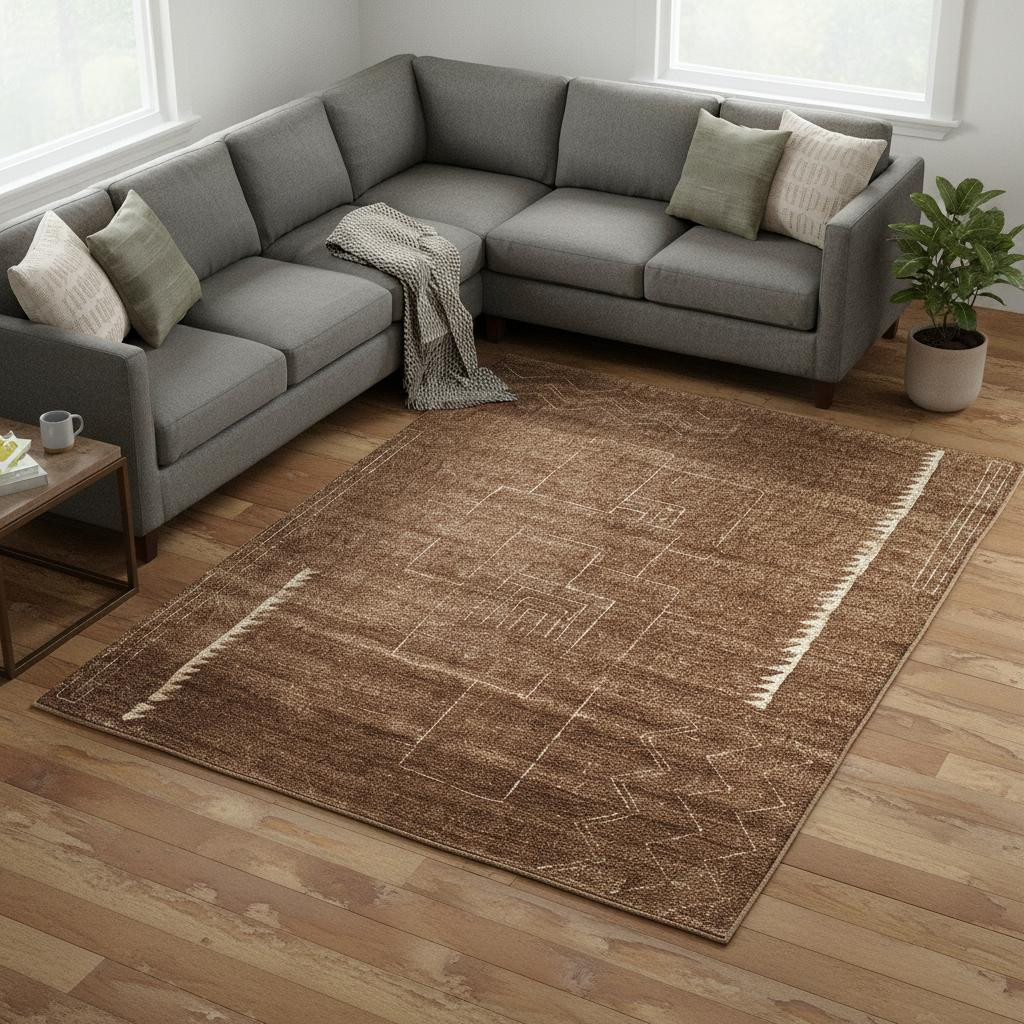 617266 8 x 10 ft. Wool Abstract Hand Knotted Distressed Rectangle Area Rug - Brown & Ivory