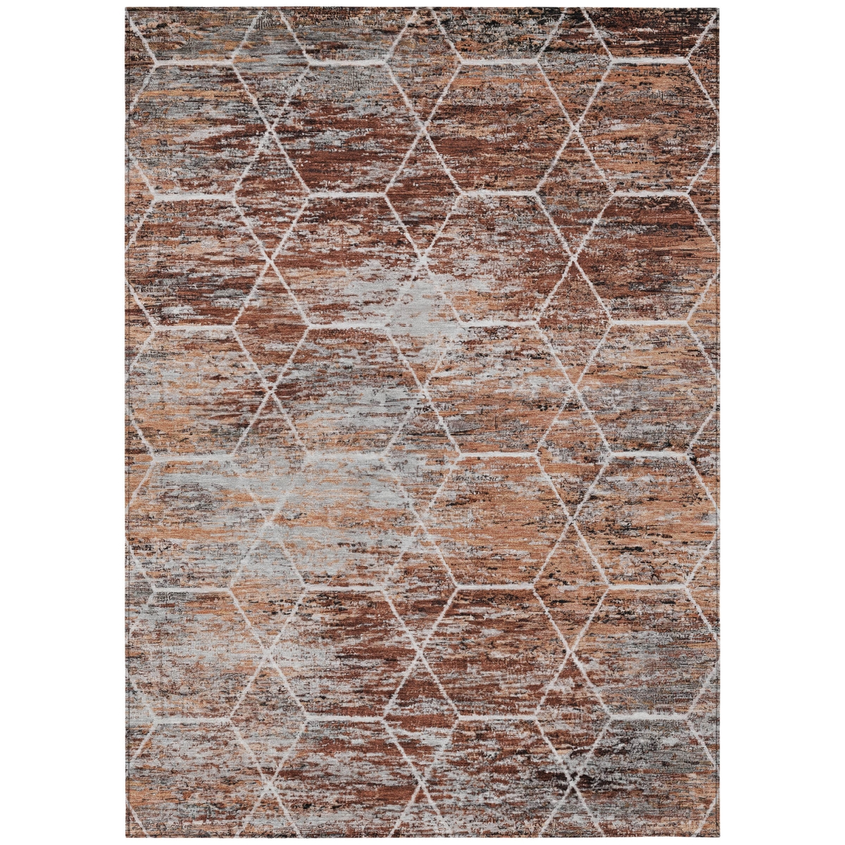 618889 3 x 5 ft. Rust Gray & Ivory Geometric Washable Transitional Indoor & Outdoor Rectangle Area Rug