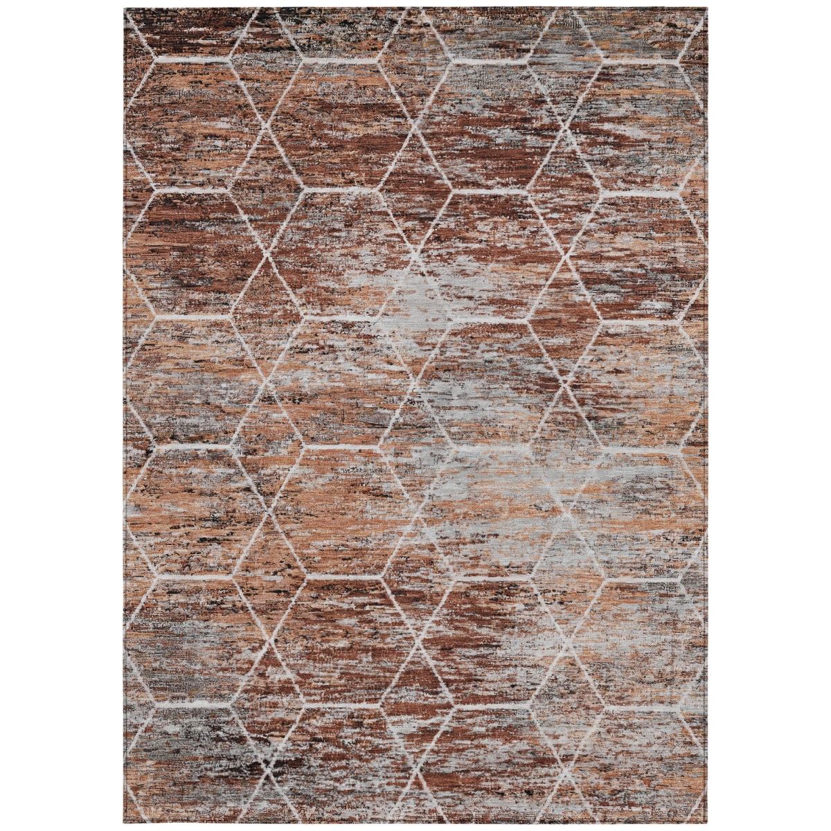 618893 9 x 12 ft. Rust Gray & Ivory Geometric Washable Transitional Indoor & Outdoor Rectangle Area Rug