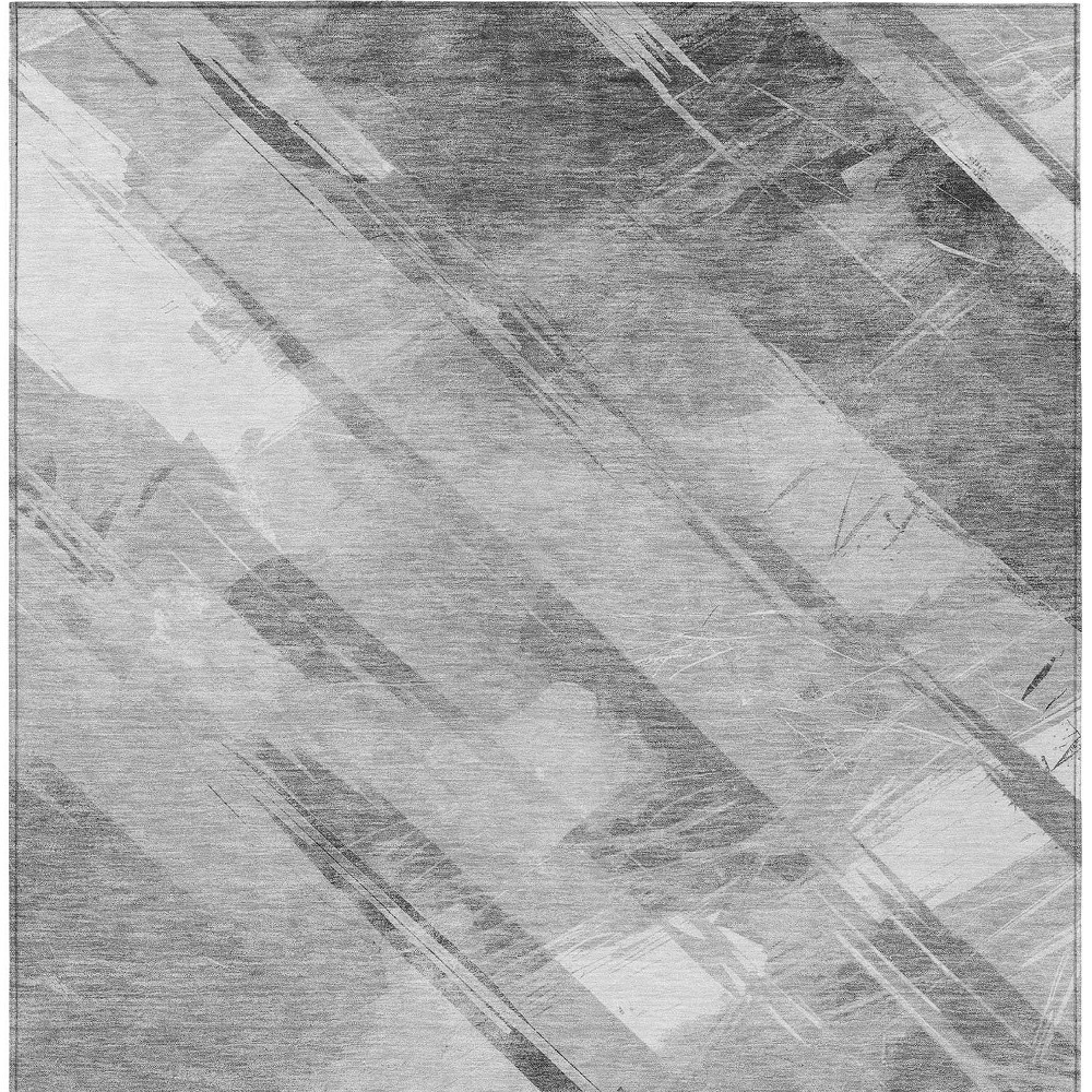 611416 10 x 14 ft. Gray & Charcoal Striped Washable Transitional Indoor & Outdoor Rectangle Area Rug