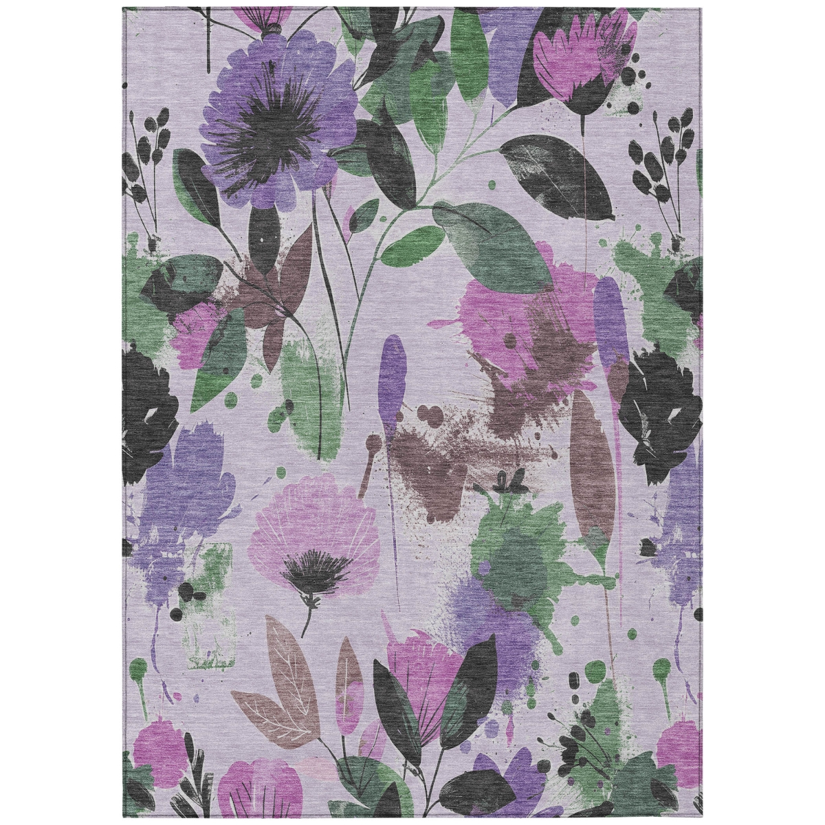 611506 10 x 14 ft. Lavender & Artichoke Green Floral Washable Transitional Indoor & Outdoor Rectangle Area Rug