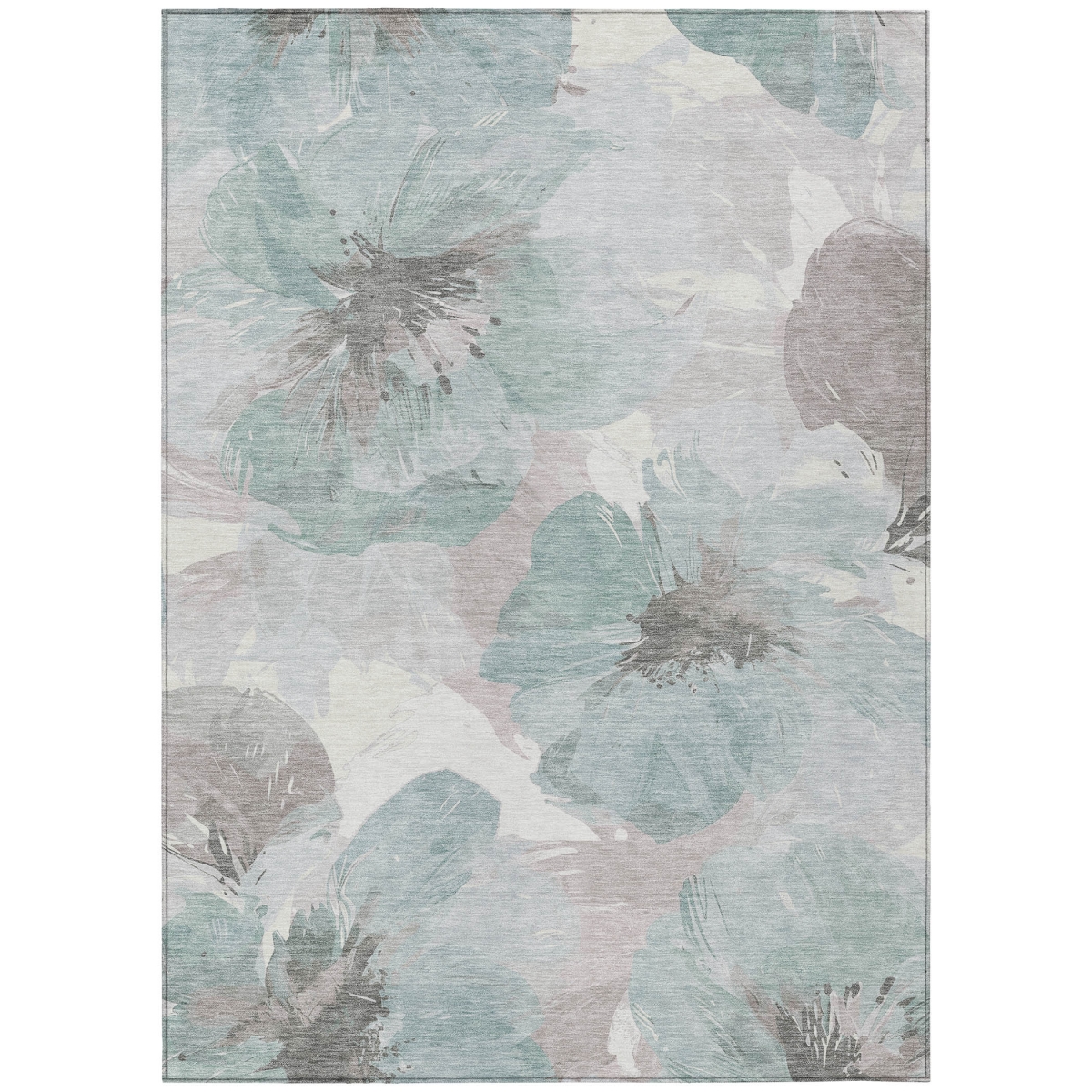 611531 3 x 5 ft. Blue & Sage Floral Washable Transitional Indoor & Outdoor Rectangle Area Rug