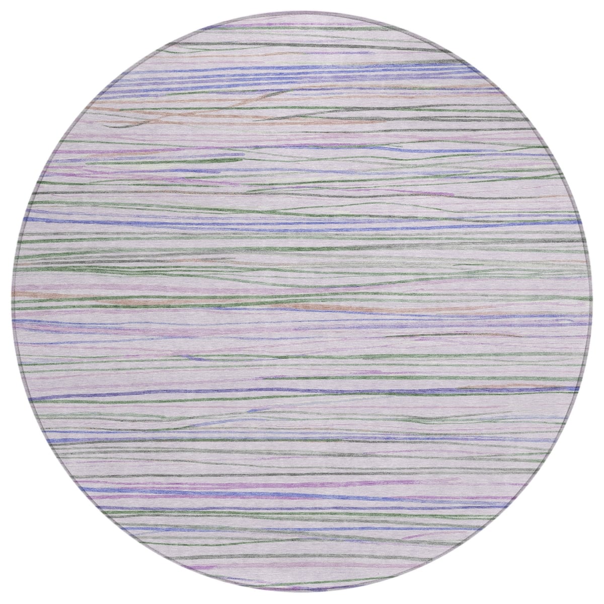 611924 8 ft. Lavender & Mauve Striped Washable Transitional Indoor & Outdoor Round Area Rug