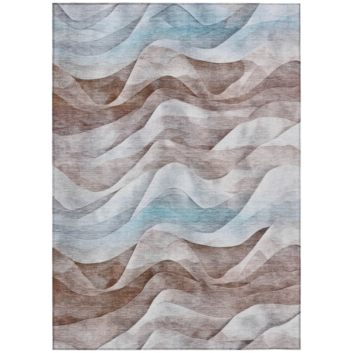 612018 3 x 5 ft. Brown & Teal Blue Abstract Washable Transitional Indoor & Outdoor Rectangle Area Rug
