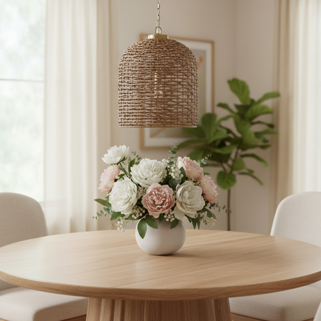 611630 26 x 17.5 x 17.5 in. Brown Single Rattan Dimmable Ceiling Light with Brown Shades