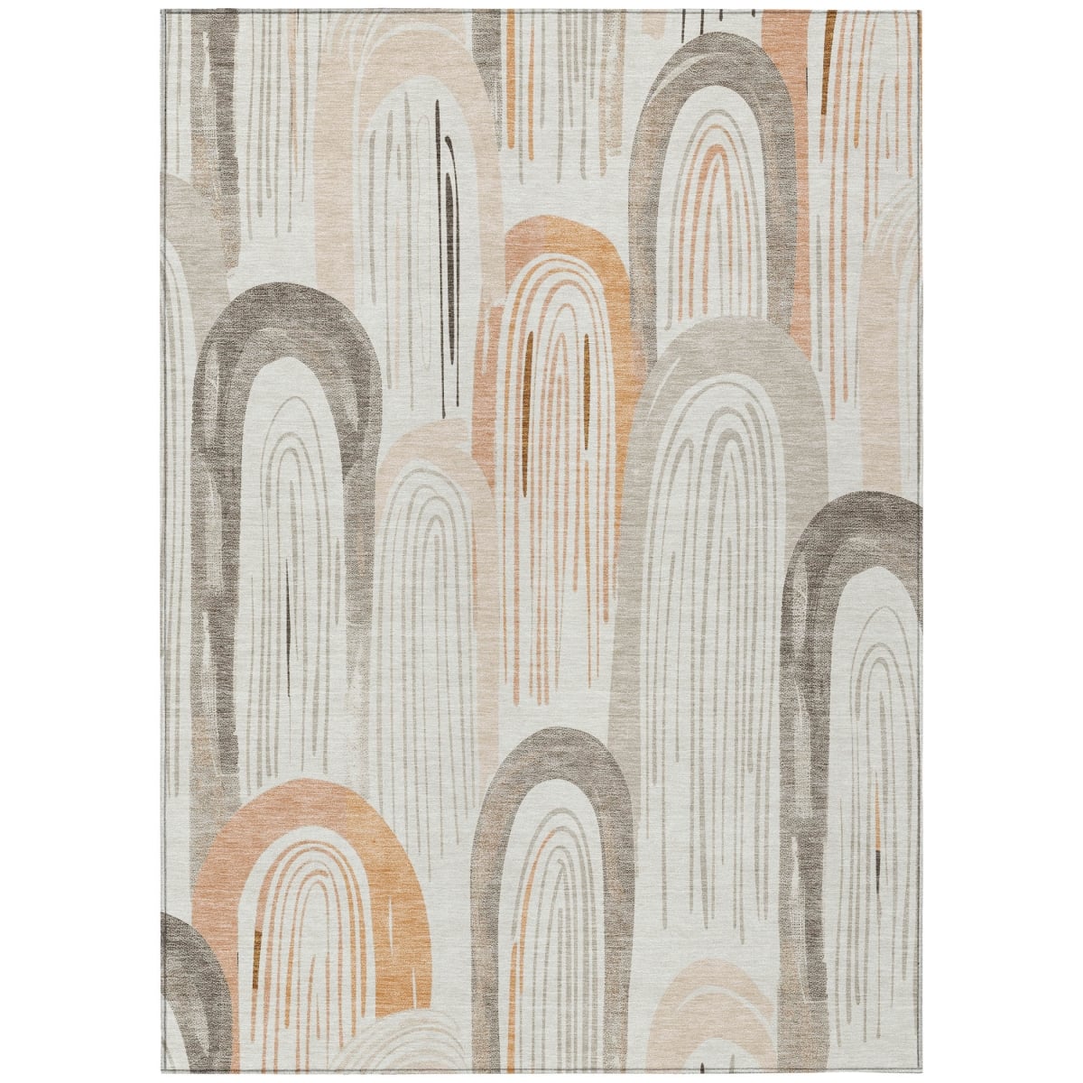 611760 3 x 5 ft. Ivory & Taupe Geometric Washable Transitional Indoor & Outdoor Rectangle Area Rug