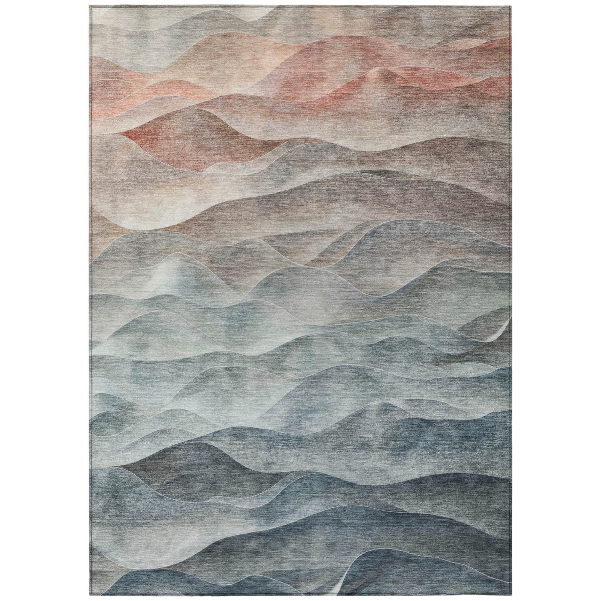 612005 10 x 14 ft. Teal, Blue & Peach Abstract Washable Transitional Indoor & Outdoor Rectangle Area Rug