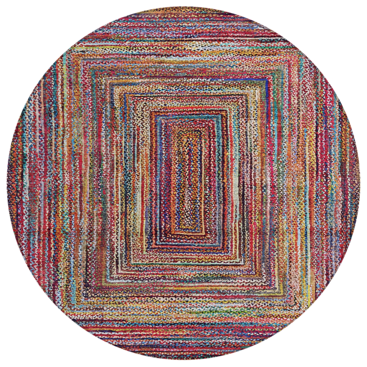618939 8 ft. Rust Blue & Gold Geometric Washable Transitional Indoor & Outdoor Round Area Rug