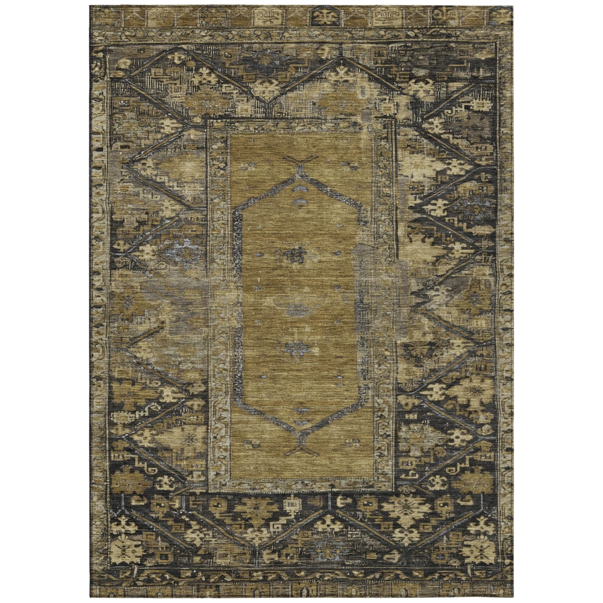 618995 9 x 12 ft. Brown & Charcoal Oriental Washable Traditional Indoor & Outdoor Rectangle Area Rug