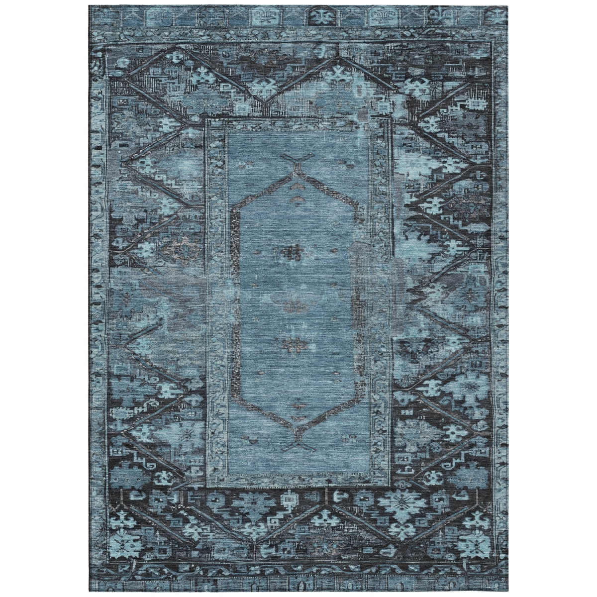 619001 9 x 12 ft. Blue & Gray Oriental Washable Traditional Indoor & Outdoor Rectangle Area Rug