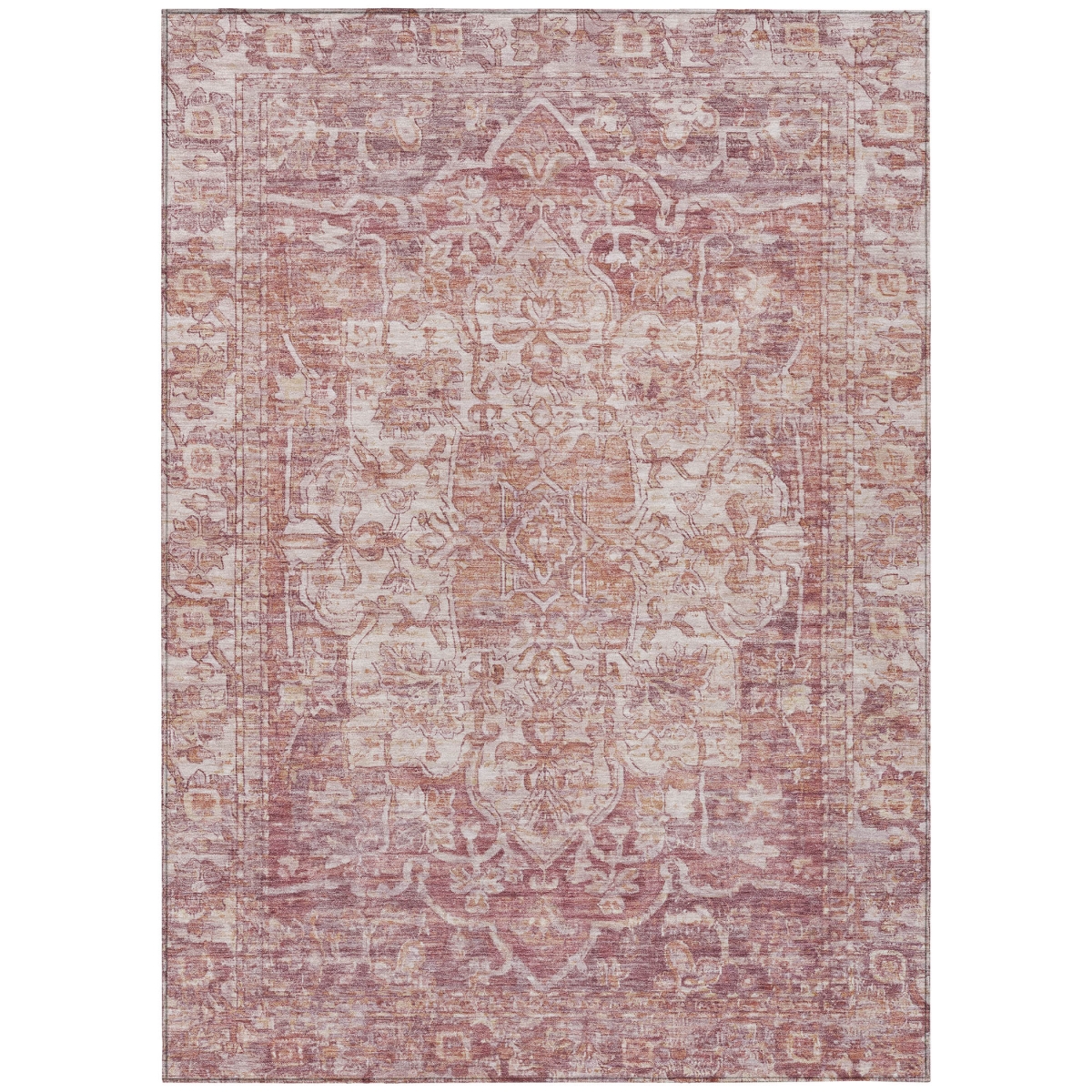 619038 10 x 14 ft. Rust & Ivory Floral Medallion Washable Traditional Indoor & Outdoor Rectangle Area Rug