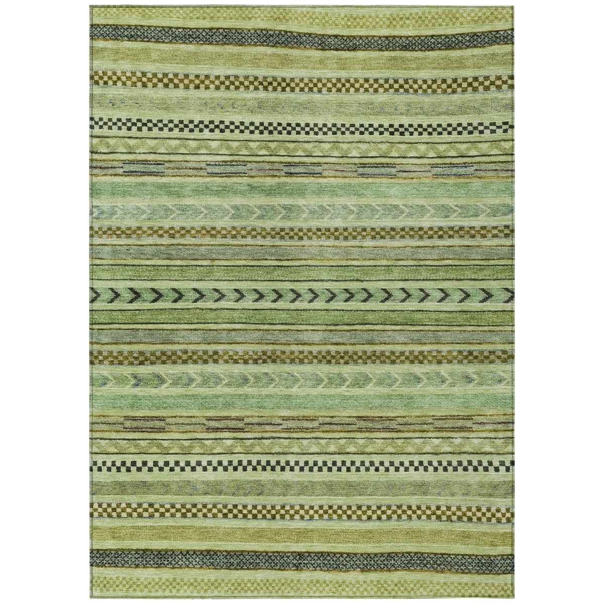 615319 10 x 14 ft. Artichoke Green & Taupe Striped Washable Transitional Indoor & Outdoor Rectangle Area Rug