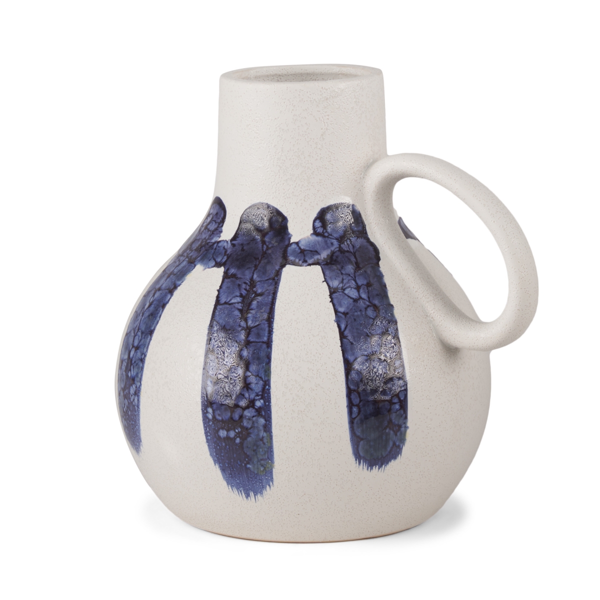 608600 10 in. White & Blue Abstract Amphora Ceramic Jug Vase