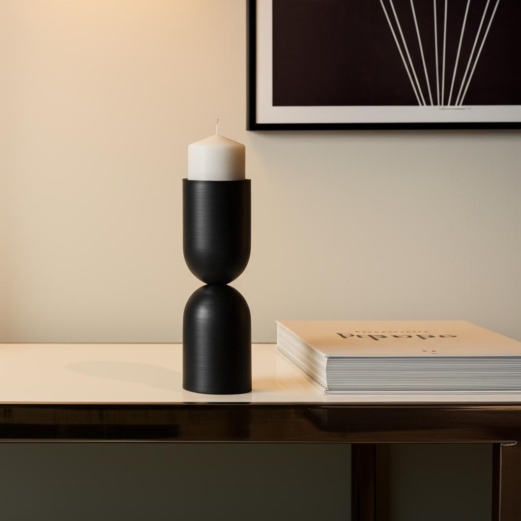 608423 11 in. Black Metal Tabletop Pillar Candle Holder