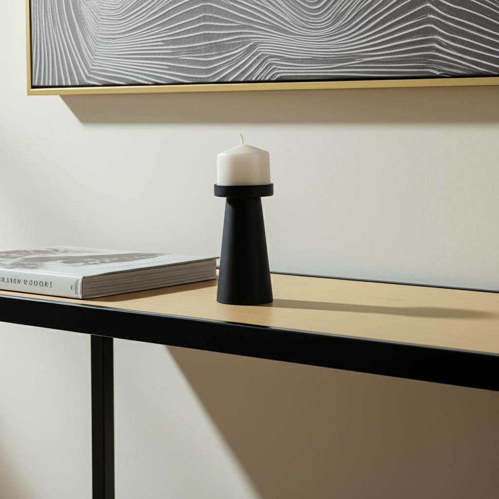 608428 6 in. Black Metal Tabletop Pillar Candle Holder