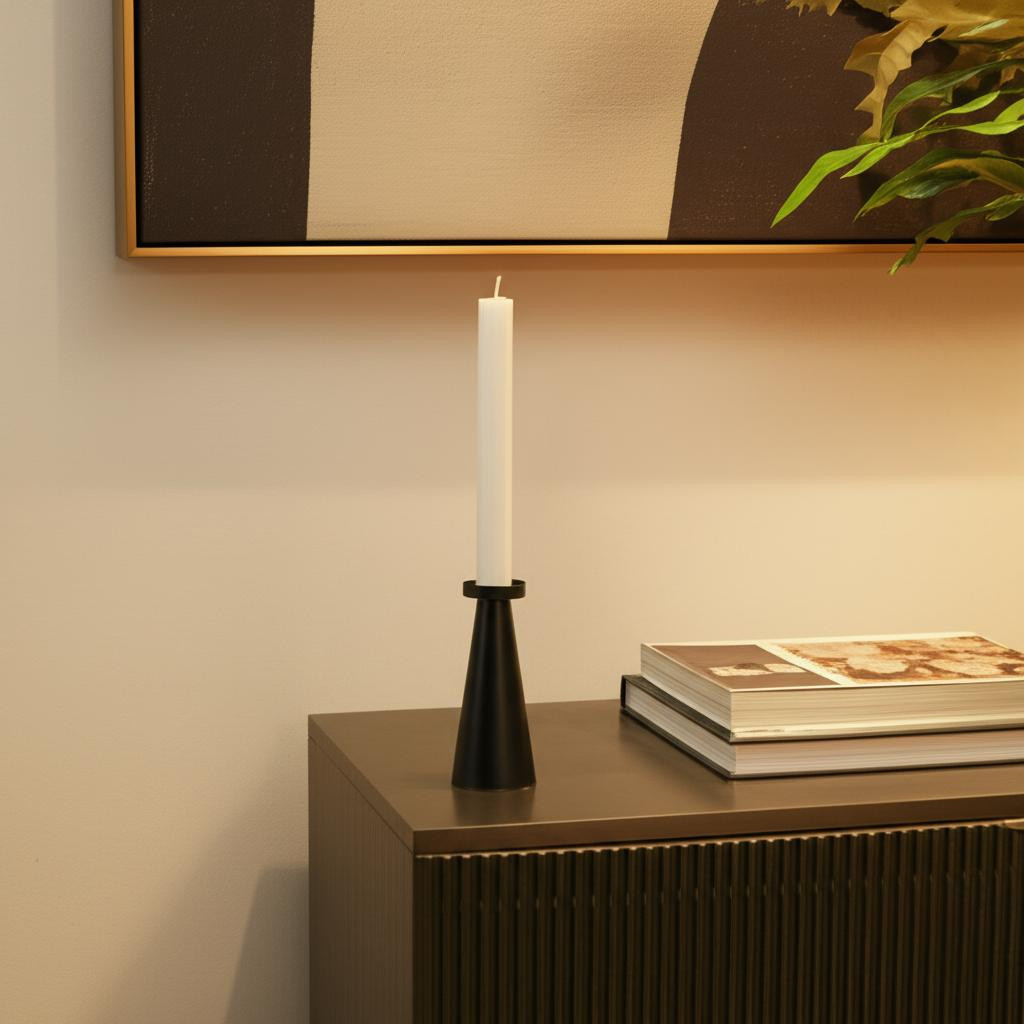 608429 10 in. Black Metal Tabletop Pillar Candle Holder