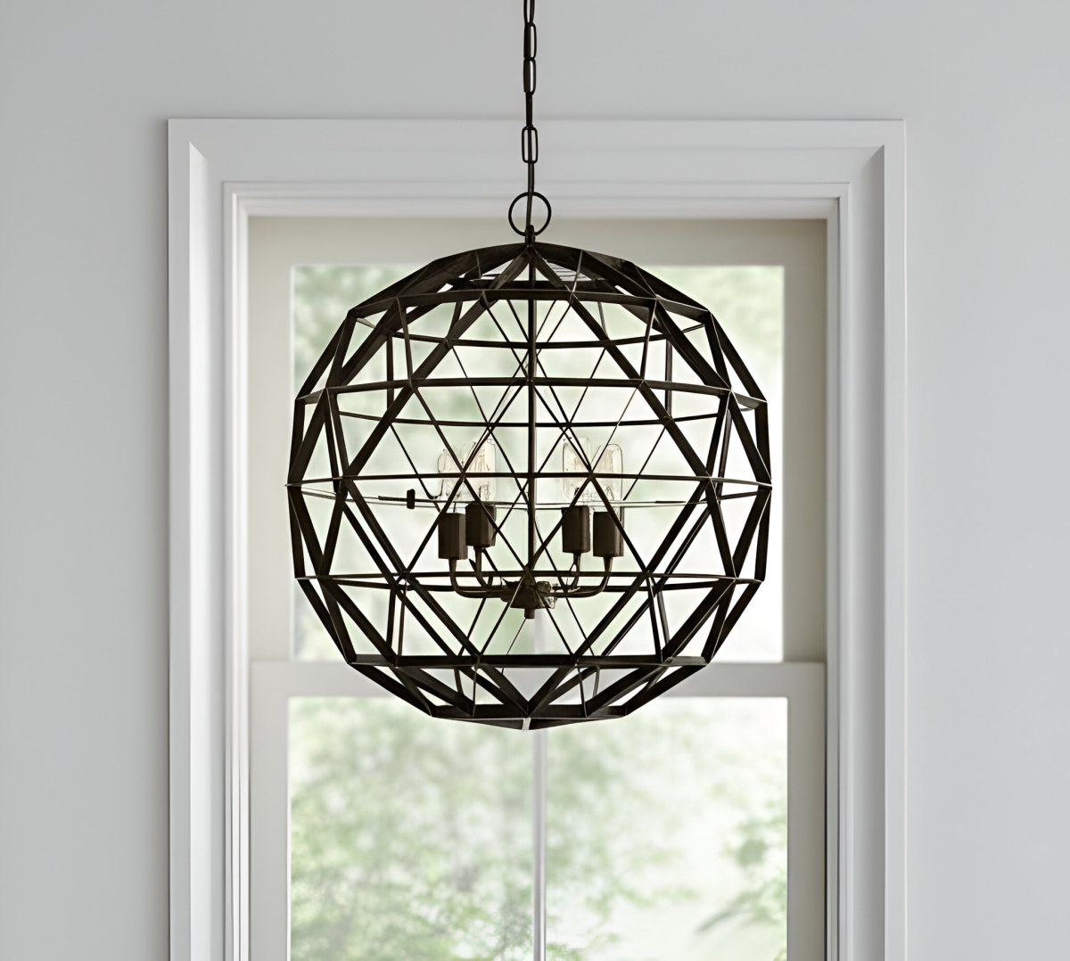 611344 Black Caged 4 Light Metal Dimmable Chandelier